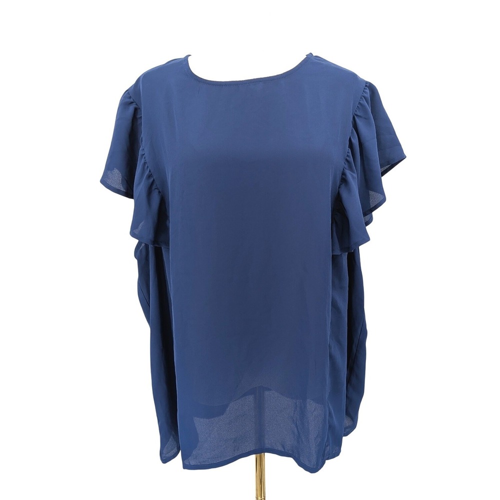 Blue Ruffle Sleeve Blouse Grayson‎ Threads 3X Sheer Overlay
